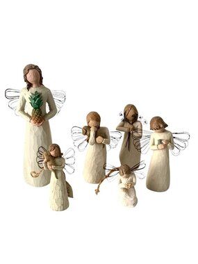 6 Willow Tree Figurines Holding Puppy Pineapple Bird Flowers